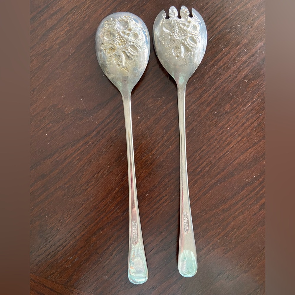 Vintage Sheffield England Silver Plated Bon Berry Serving Salad Set Spoons - Picture 3 of 6